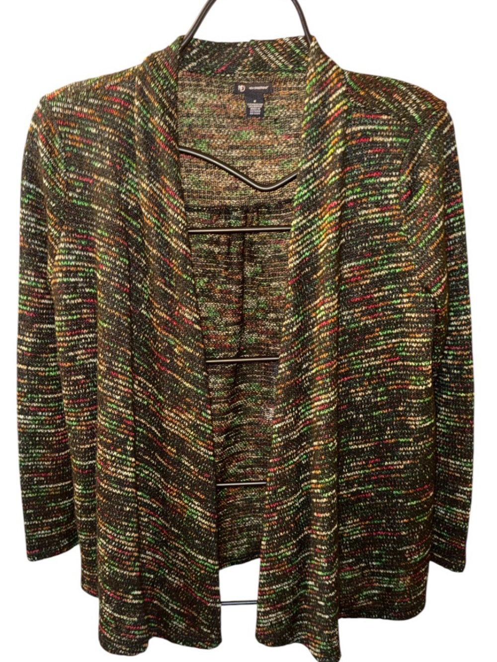 new directions Multicolor Open-Front Knit Cardigan with Green Accents